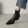 Botines de tobillo de cuero genuino estilo británico para comercio exterior transfronterizo, tacón grueso, otoño e invierno, retro, puntera cuadrada, negros y marrones, versátiles, botas Martin para mujer