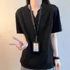 Camiseta de Manga Corta Estilo Chanel Espiga Cuello en V para Pareja de Verano para Hombre, Estilo Retro Americano Perezoso, Holgada y Versátil