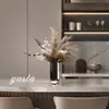 Mesa de Centro de Vidro Minimalista de Luxo para Sala de Estar com Vaso de Flores Secas, Recipiente para Flores, Decoração de Casa Modelo, Restaurante, Villa, Móveis Macios