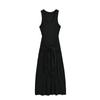 Vestido feminino estilo europeu e americano, cor sólida, sem mangas, colete longo, verão 2024, Spice Girl, falso, 2 cintura, renda