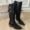 Botas de caballero retro estilo páramo con tacón grueso adelgazantes para mujer, nueva colección otoño/invierno 2026, punta fina, hasta la rodilla, botas de moda