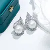 Pendientes de Plata de Ley S925 con Aguja, Alas Completas de Circonita y Perla, Pendientes Refinados de Alta Calidad de Industria Pesada para Diosa