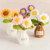 Acabamento Cruzado Feito à Mão Crochê Tulipa em Vaso Rosa Ornamentos Lã Tricotada Vaso Flor Artificial Planta em Vaso para Mesa