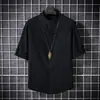 Camisa informal de lino de manga corta con cuello estilo japonés de verano para hombre, fina, transpirable, holgada, de algodón y lino, color blanco, talla grande
