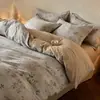 Conjunto de quatro peças vintage de algodão puro escovado, lençol de cama espesso 100% algodão, capa de edredom, lençol com elástico, conjunto de três peças, roupa de cama de alta qualidade