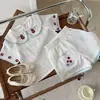 FHW Conjunto Bordado Estilo Bosque para Bebé Niña Verano 2026 Linda Muñeca Tomate Camisa Top Shorts Conjunto de Dos Piezas