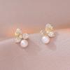 Brincos S925 Agulha de Prata Feminina Japonesa e Coreana Moda Diamante Completo Trevo Flor Brincos de Pérolas de Água Doce Brincos de Sentido de Design de Nicho
