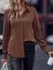 Camisa Elegante para Mujer de Estilo Europeo y Americano, Color Sólido, Cuello Solapa, Manga Larga, Cintura Ceñida, Dobladillo Curvo, para Viajes al Trabajo