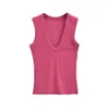 Top de tirantes acanalado estilo americano picante para chica, escote profundo en U, nuevo de verano 2026, sin mangas, ajustado, camisola corta, top interior