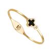 Joyería de Mujer de Estilo Coreano Transfronterizo Pulsera de Acero de Titanio Trébol de Cuatro Hojas Oro Rosa Joyería de Mano Abierta Diamante Inmarcesible Pulsera