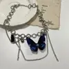 Collar de Borlas de Mariposa Azul Soñador, Dulce y Fresco Sexy, Cadena para Clavícula de Nicho de Alta Gama, Joyería de Diseño de Moda