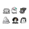 Broche de Pintura Metálica con Forma de Gato Transfronterizo Insignia Animal de Letra Inglesa Creativa Pin Versátil para Mochila Chaqueta