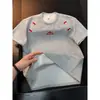 Camiseta masculina de verão estilo retro americano, corte clean, bordada, manga curta, peso pesado, ombro verdadeiro, manga de sete pontos