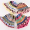 Gorro de Pescador de Punto con Gradiente Retro Pintura al Óleo Colorido para Mujer Otoño e Invierno Gorro Cubeta Cálido Gorro de Lana Dopamina de Color Contrastante