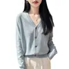 Cárdigan de punto fino, ligero, para verano, de manga larga, cómodo y elegante, nuevo diseño liso para mujer, cuello en V