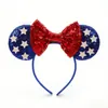 Nueva Diadema Día de la Independencia Estadounidense Orejas de Mickey Accesorio para el Cabello Diadema con Lentejuelas de Estrella Decoración de Moño Accesorio para el Cabello
