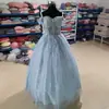 Vestido de Noche Azul 2026 Nuevo Estilo Banquete Hombros Descubiertos Examen de Arte Vocal Actuación Presentador Vestido de Tul Abullonado para Adultos