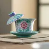 Gaiwan Sancai Vintage de Alto Brilho com Esmalte Completo Queimado a Lenha com o Sutra do Coração de Dez Mil Budas, Conjunto de Chá Kung Fu Tigela de Chá Flutuante Cerâmica