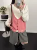 Suéter Camada com Colete Camisola + Conjunto de Duas Peças Tricô Manga Longa Gola Redonda Cor Sólida Novo Design Outono/Inverno 2026 para Mulheres