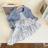 Ailetu 2023 primavera e verão novo terno para meninas Denim casaco curto com suspensórios vestido conjunto de duas peças