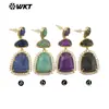 Me109 Lujo Accesible de Gama Alta Amatista Lapislázuli Multicolor Doble Gema Diseño Pavimentado con Circonitas Aretes de Joyería para Mujer
