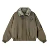 2026 Estilo Británico Personalizado Moda Callejera Color Sólido Cárdigan Casual Chaqueta de Algodón Juventud Moderna Abrigo con Cuello de Piel Suministro al por Mayor 34