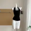 Nuevo Top Camisola con Cuello de Volantes Plisado y Cuentas, Cuello Halter, Diseño Falso de Dos Piezas, Sin Mangas para Mujer, Ropa de Exterior, Pura Pasión Dulce