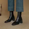 A sensação de pisar em merda! Quanto mais você os usa, mais você os ama! 25 Botas curtas elásticas de salto grosso com bico quadrado retrô para Outono/Inverno, botas finas de salto alto