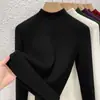 Camiseta Térmica de Invierno Nueva Estilo Lyocell Tencel Polar Ultracálido Cuello Medio para Mujer, Top Térmico Elegante con Forro Polar y Engrosado