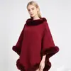 Nueva moda transfronteriza de otoño e invierno: chal de punto irregular de talla grande con cuello de piel sintética de conejo rex, prendas de punto holgadas para mujer
