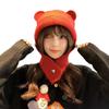 Lindo ~ Gorro de Lana Tejido con Orejas de Oso Tridimensionales para Mujer Cabeza Grande Combinación Total Sombrero de Moda para Mostrar el Rostro Sombrero Cálido para Protección de Orejas