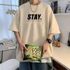 Camiseta Masculina Estilo Hong Kong 2025 Nova Manga Curta Tops de Verão Algodão Estudante Solta Manga Curta Camiseta Masculina Camiseta Básica Exportação