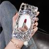 Capa de Celular iPhone 17/16 Pro para Mulheres, Silicone de Cobertura Total Apple 14, Espelho Cravejado de 15 Diamantes, Borla Transparente, Adequada para 12