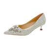 Sapatos de Casamento Bico Fino para Mulheres 2025 Novo Principal Sapato de Noiva Pode Ser Usado em Tempos Comuns Sapatos de Madrinha Salto Alto de Cristal Francês