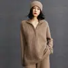 Suave y acogedor suéter de cachemira 2026 otoño/invierno nuevo para mujer, ajuste holgado, con media cremallera, cuello retorcido, suéter de punto base