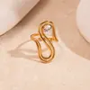 Anillo Abierto Asimétrico de Acero Inoxidable Metálico con Circonita Europeo y Americano de Gama Alta Simple Geométrico de Nicho Elegante Joyería de Mano