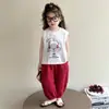 Conjunto sem mangas para meninas 2026 Novo Roupa Casual de Verão para Bebê Conjunto de Duas Peças com Colete Leve de Verão e Calça Anti-Mosquito Infantil
