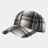 Gorra de béisbol a cuadros de lana para otoño e invierno para hombres y mujeres, sombrero de sol a cuadros vintage para exteriores, sombrero cálido artístico y elegante