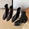 ¡Súper suave y cómodo! Elegantes botines de tacón alto con punta cuadrada, disponibles en tallas grandes, con forro de felpa y cremallera trasera para un efecto adelgazante - botas de moda