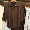 Camisa Listrada Feminina Estilo Japonês Elegante com Gola Meia Aberta / Camisa de 7 Mangas Camisa para Ar Condicionado 482824/487527/487528