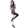 Amazon Primavera e Outono Mais Vendidos Tamanho Grande Justo Cintura Alta Calça Nove Pontos Patchwork Couro Sintético Fosco Barriga e Perna Direita Diferente Leggings