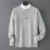 Cárdigan de punto de doble hebra de lana merino australiana de doce puntos, tejido para hombre otoño e invierno con cuello henley, chaqueta suéter corta holgada