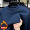 Suéter grueso con forro de polar para el invierno para hombres de mediana edad, camisa base de punto cálida para caballeros mayores, top de cuello redondo para abuelos