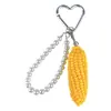 Pingente de chaveiro de corrente de pérolas com espiga de milho, chaveiro fofo de milho para casais, chaveiro para carro e bolsa