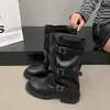 Botas Western Cowboy Martin Femininas 2026 Novas Outono Botas Pretas Sola Grossa Meio da Panturrilha BotasFranzidas Botas Curtas Calças
