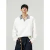 Camiseta de outono gola V ombro normal lapela xadrez pied-de-poule polo de manga comprida masculina folgada estilo americano camada interna camisa base moletom