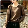 Top de punto con lentejuelas huecas y cuello en V para mujer, manga larga, nuevo de otoño 2026, estilo perezoso holgado, suéter top con sentido del diseño