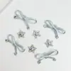 Lazo satinado azul claro suave con estrella de diamante brillante flor para zapato, hebilla de zapato de agujero estilo femenino, hebilla decorativa de superficie de zapato DIY