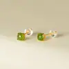 Pendientes de Plata de Ley S925 Nalan, Modernos y Sencillos para el Trabajo, Elegantes Pendientes Redondos Sencillos de Jade Hetian M07692