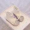 Botines Cortos Estilo Princesa para Niñas Otoño Invierno Nuevos Botas de Piel con Lazo de Pedrería Perlas Suela Suave para Niños Botas de Algodón Cálido con Felpa